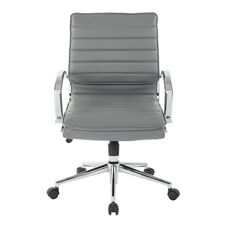 Valiant Products Themis mid-back grey faux leather ergonomic office chair with chrome arms and base