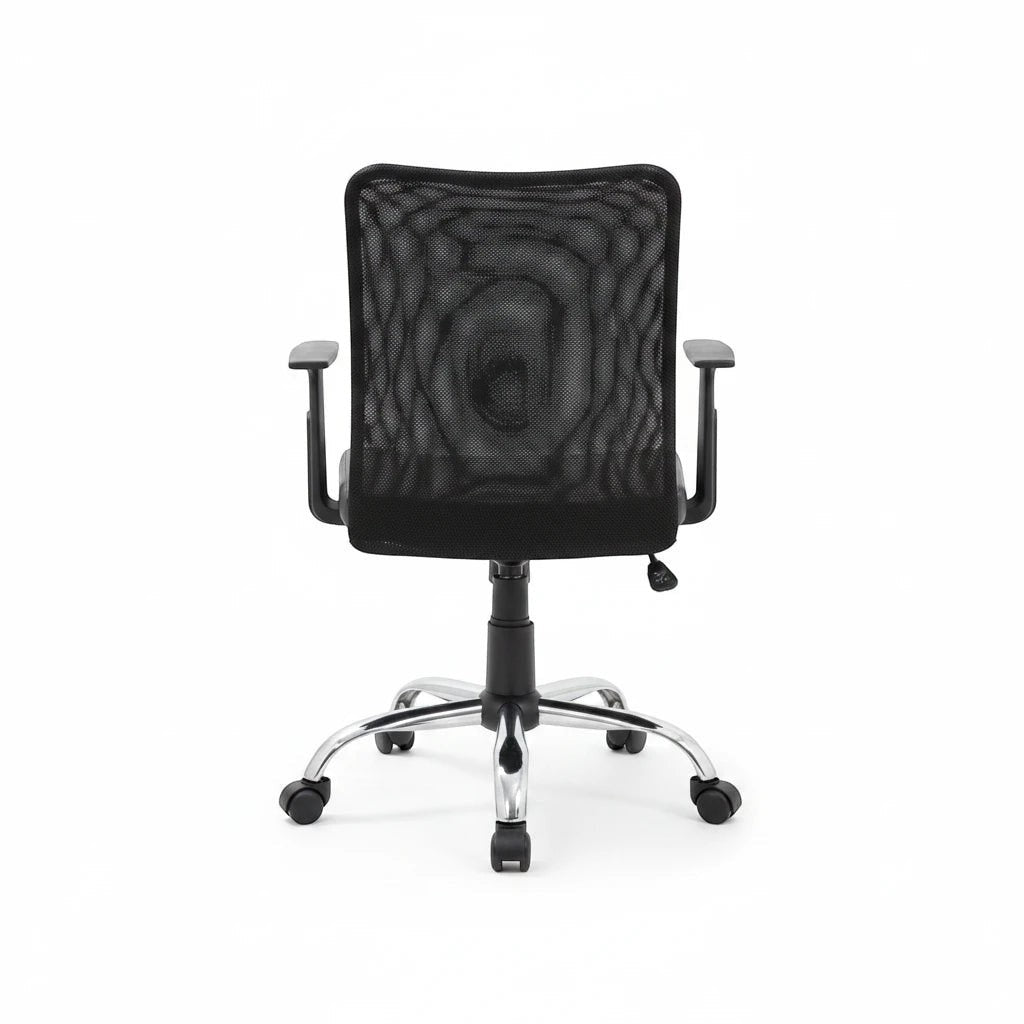 Valiant Products Tilden mesh ergonomic office chair with a black breathable back and chrome base, rear view.