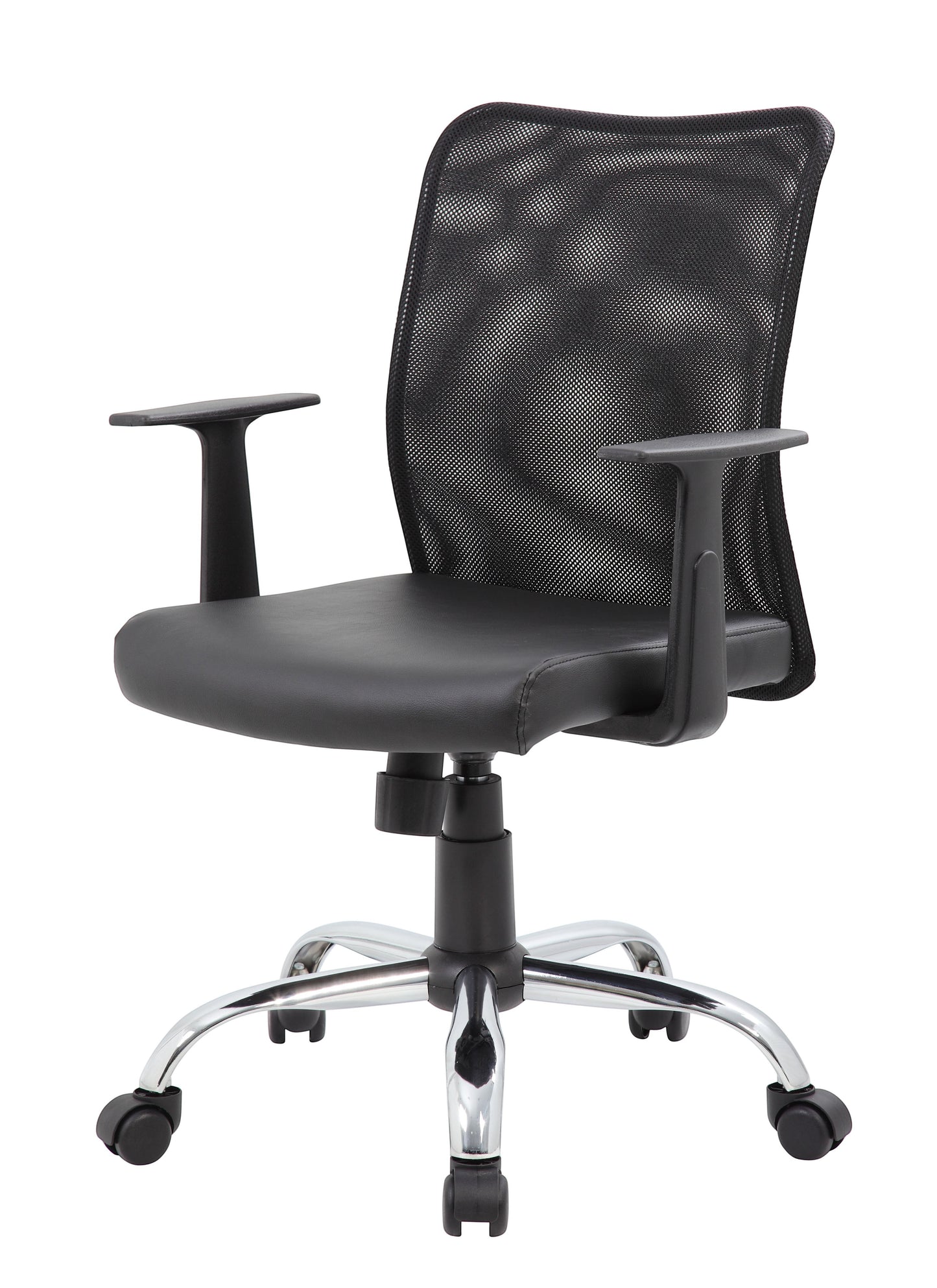 Valiant Products Tilden ergonomic office chair with black mesh back, vinyl seat, and chrome base on white background.