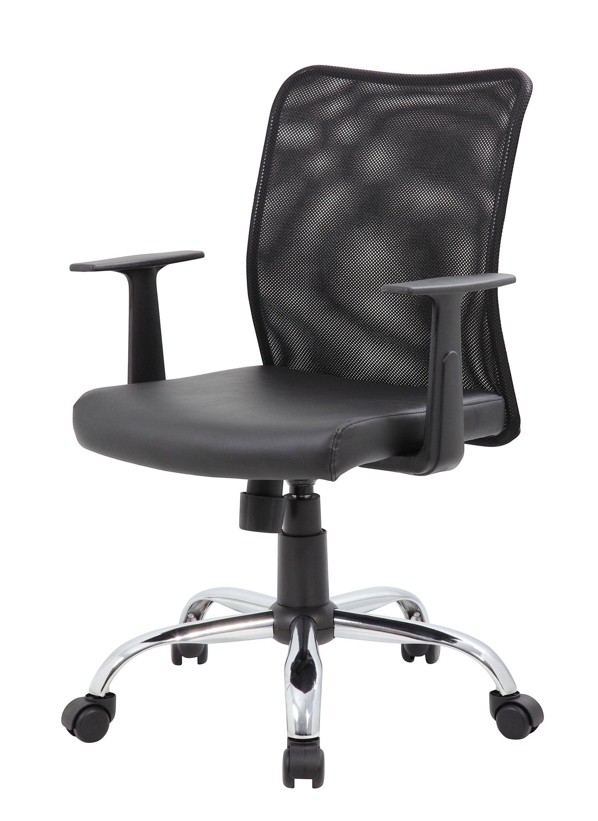 Valiant Products Tilden ergonomic office chair with black mesh back, vinyl seat, and chrome base on white background.