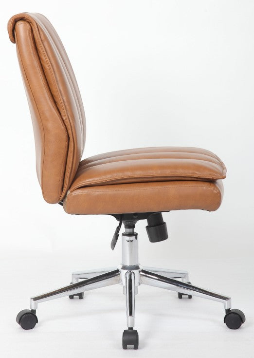 Valiant Products Torin armless ergonomic office chair in tan vinyl with plush pillow-top cushioning and chrome base