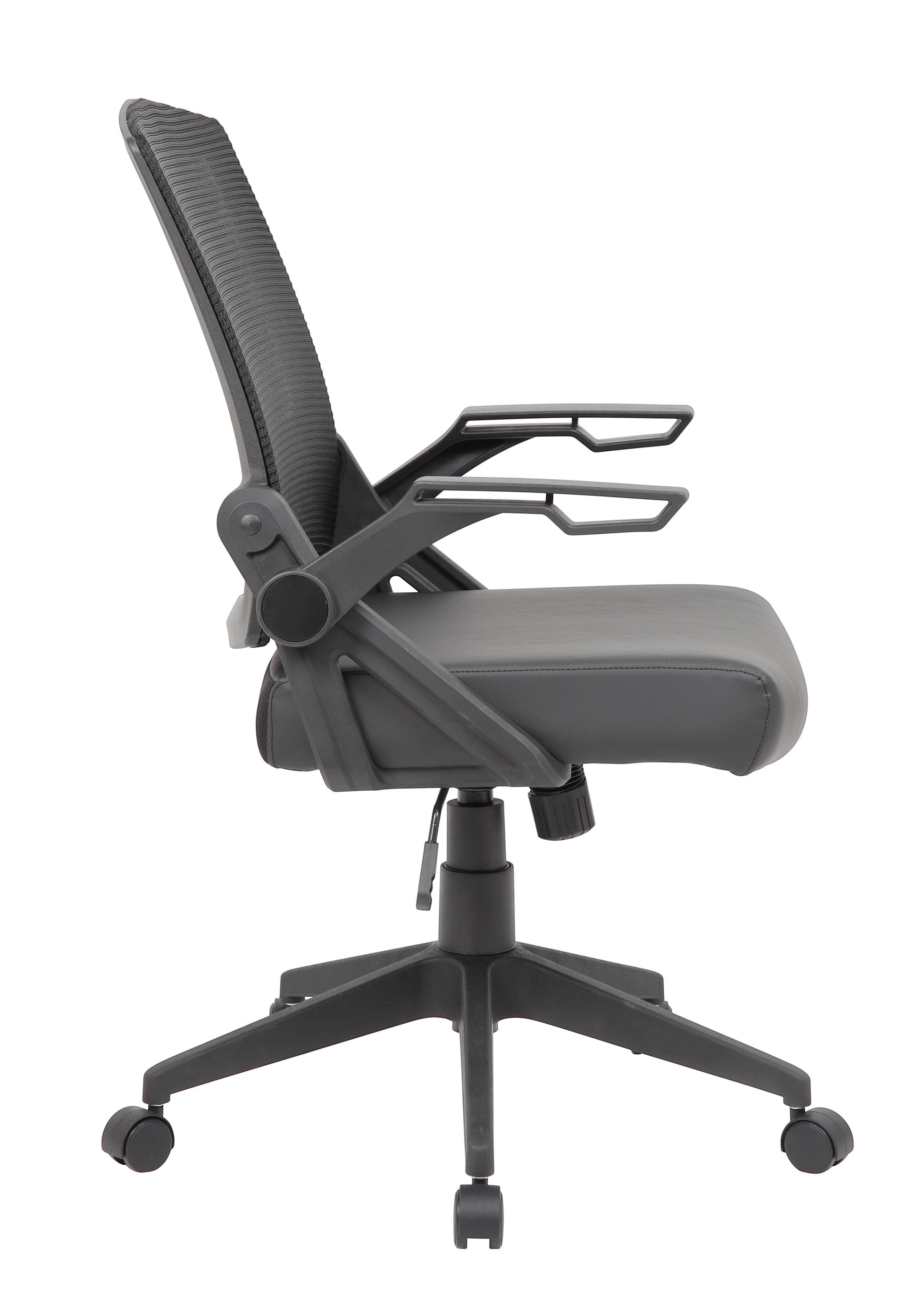 Valiant Products Tycoon ergonomic task chair with black mesh back, antimicrobial vinyl seat, and flip-up arms.