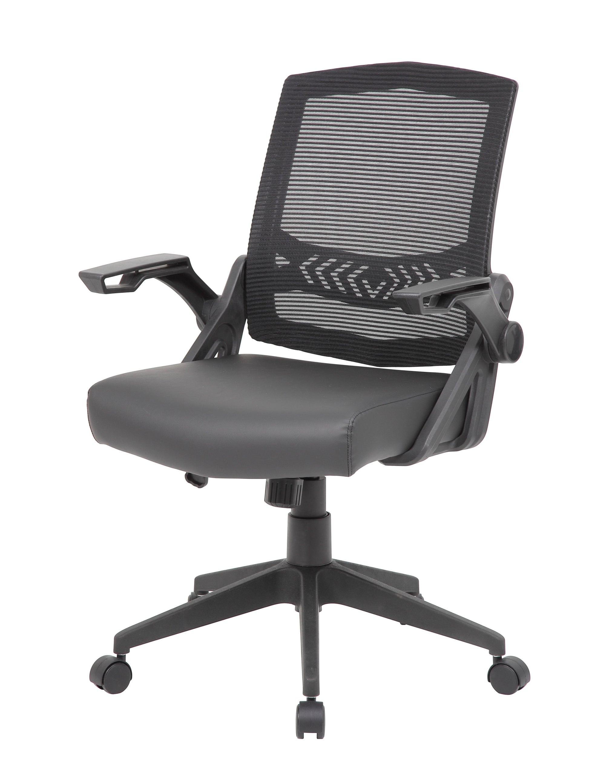 Valiant Products Tycoon ergonomic task chair with black mesh back, antimicrobial vinyl seat, and flip-up arms.