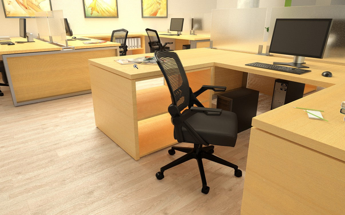 Valiant Products Tycoon mesh back ergonomic task chair with black vinyl seat and flip-up arms in a modern office
