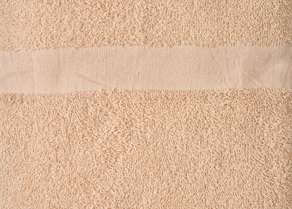Valiant Products Unity CAM border bath mat in beige cotton with a textured loop pile and elegant woven stripe detail.