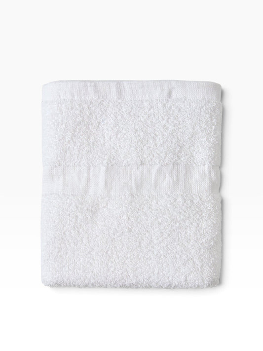 Valiant Products Unity CAM border white hand towel made of soft absorbent cotton blend for commercial use