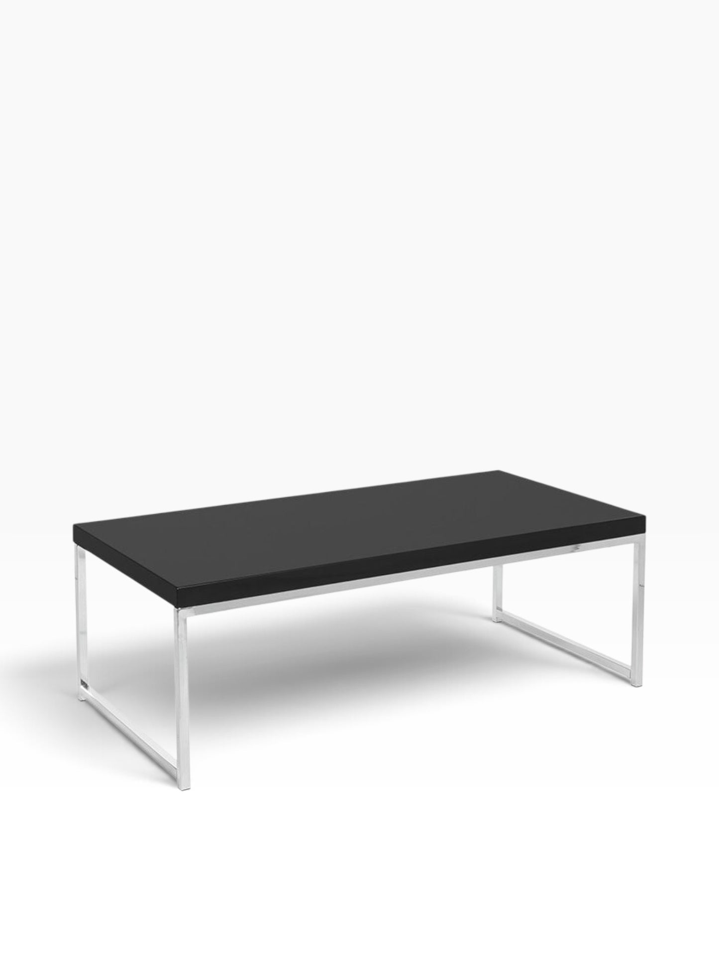 Valiant Products Walden modern black coffee table with a durable scratch-resistant laminate top and chrome frame.