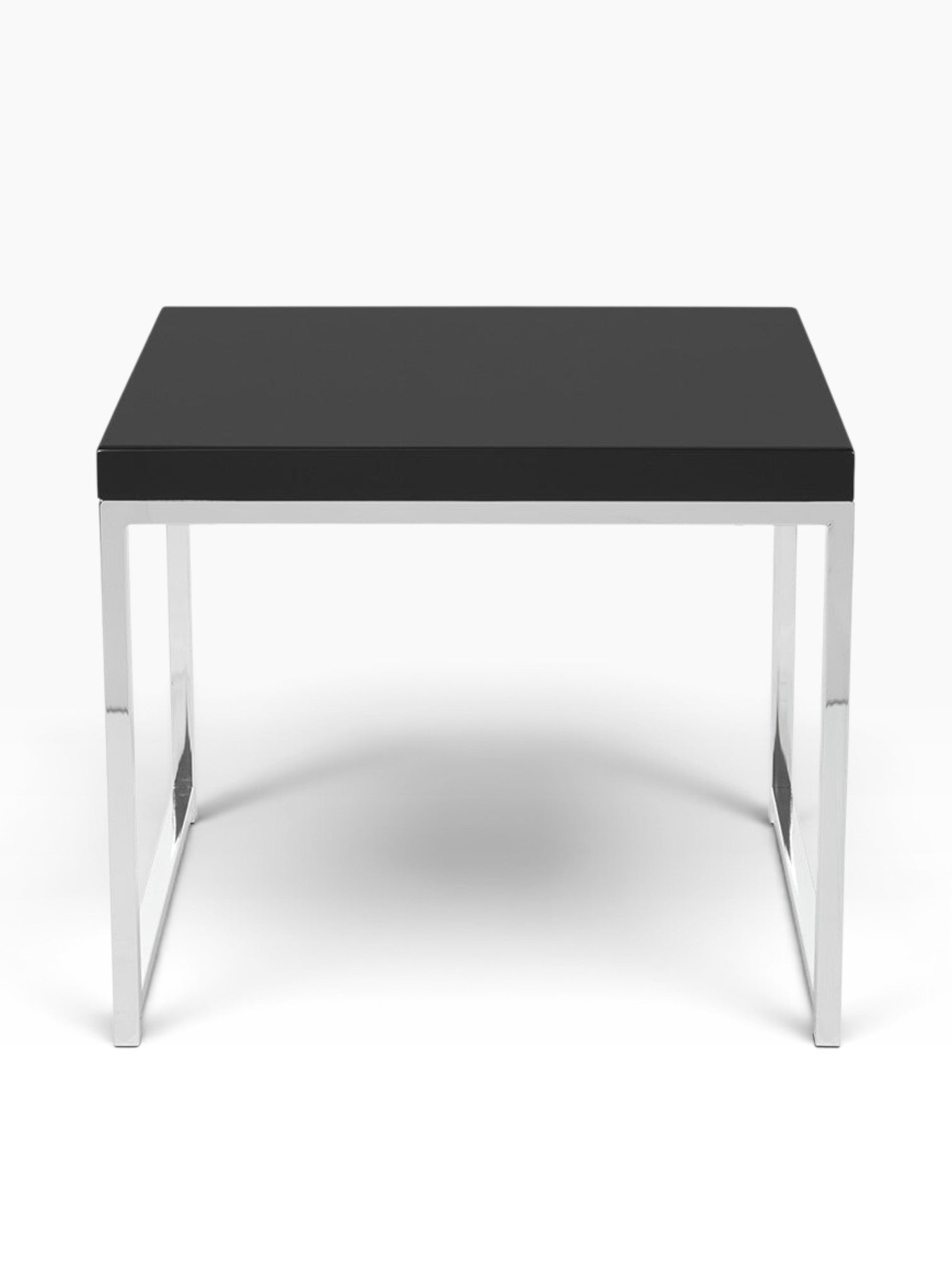 Valiant Products Walden end table featuring a sleek black laminate top and a modern heavy-duty chrome metal frame.