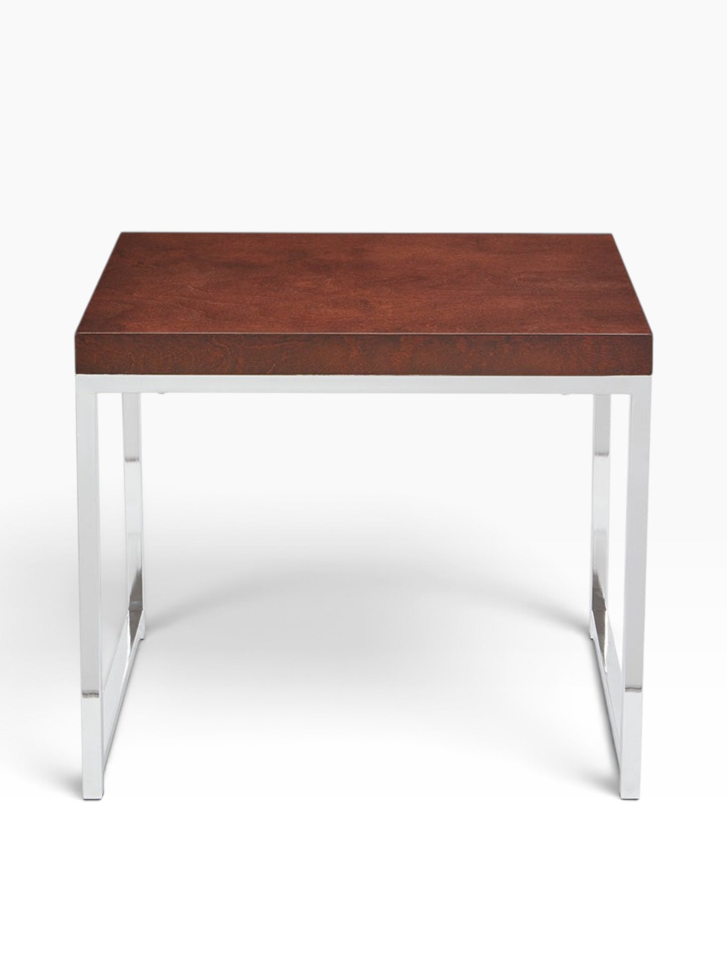 Valiant Products Walden end table with a woodgrain laminate top and a modern heavy-duty chrome frame.