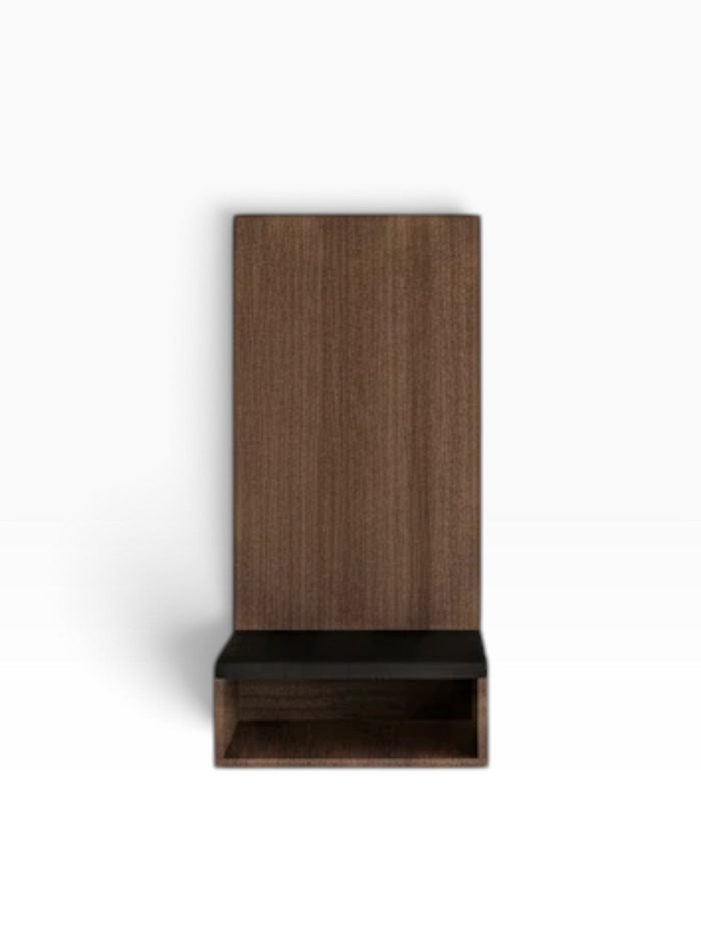 Valiant Products wall mounted nightstand in dark wood with a minimalist open storage shelf and clean vertical lines.