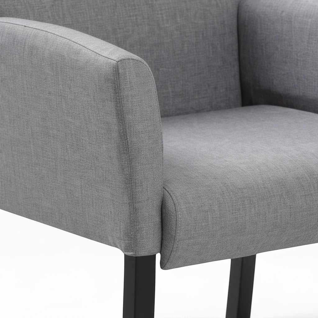 Valiant Products Wexler guest chair in medium grey linen with box arm styling and sturdy black wood legs