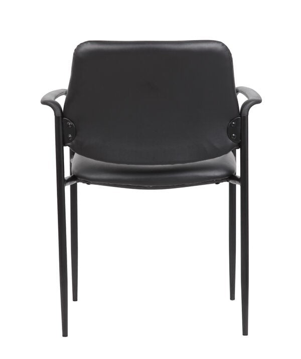 Valiant Products Whitaker square back stacking chair in black Caressoft vinyl with fixed arms and steel frame