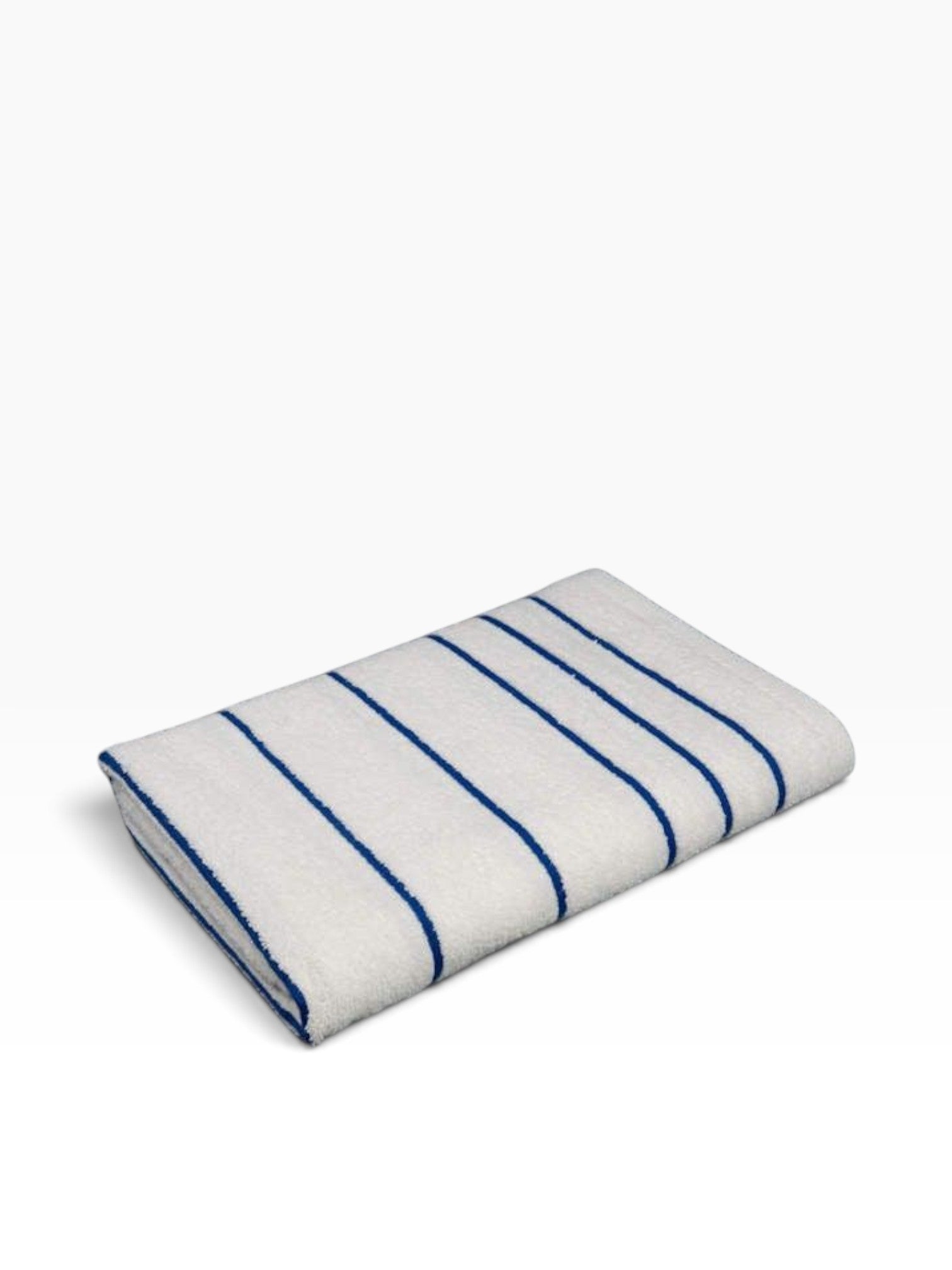 Valiant Products white pool towel with blue horizontal dobby stripes made from soft ring-spun cotton loops