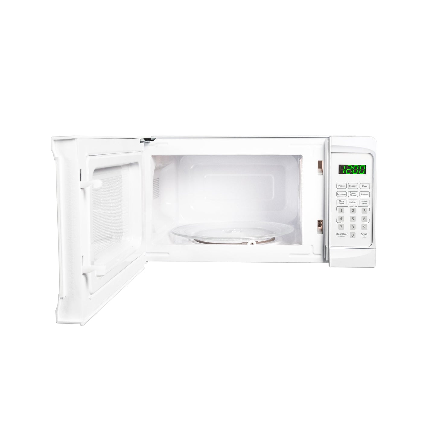Valiant Products white Danby 0.7 cu. ft. countertop microwave with open door and glass turntable
