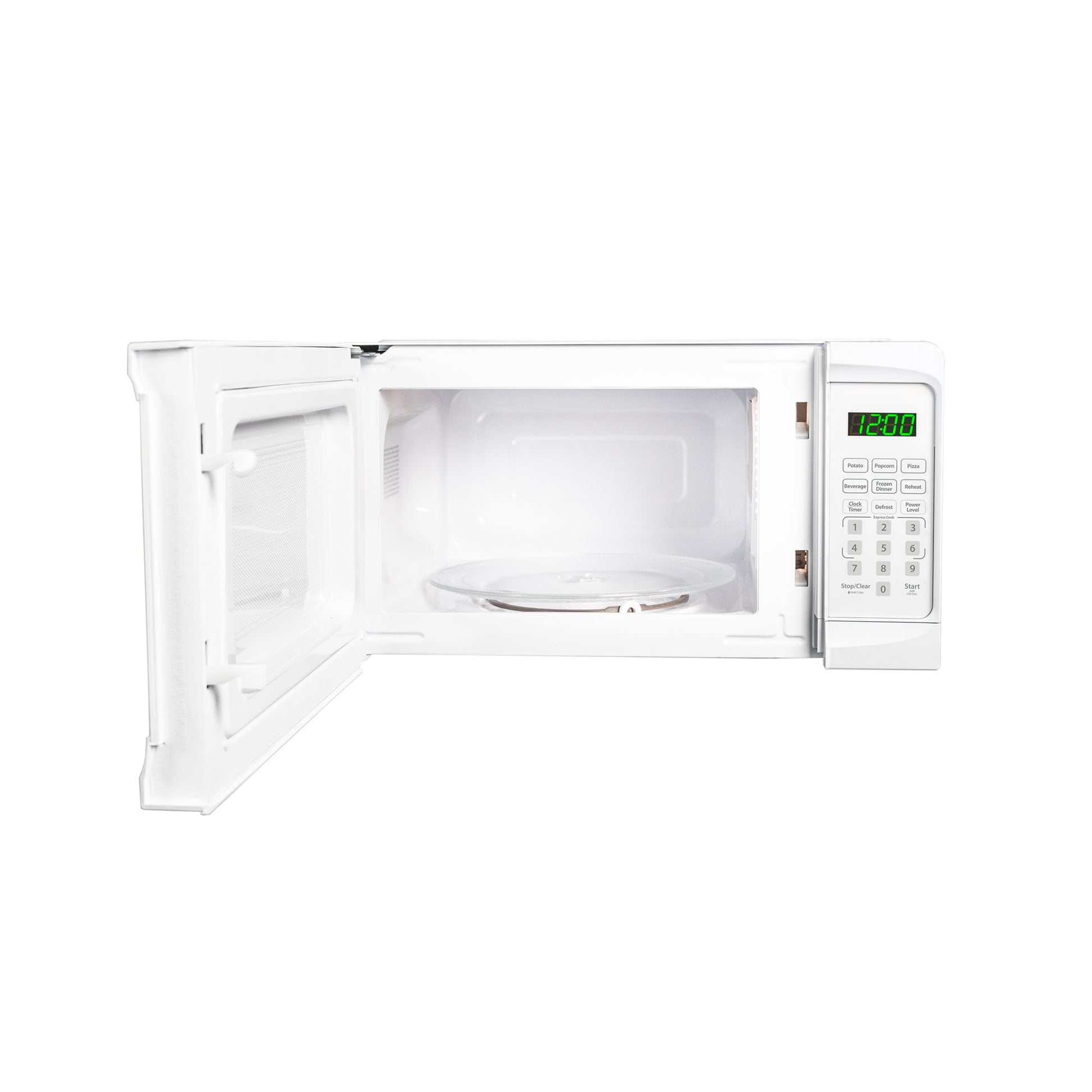Valiant Products white Danby 0.7 cu. ft. countertop microwave with open door and glass turntable