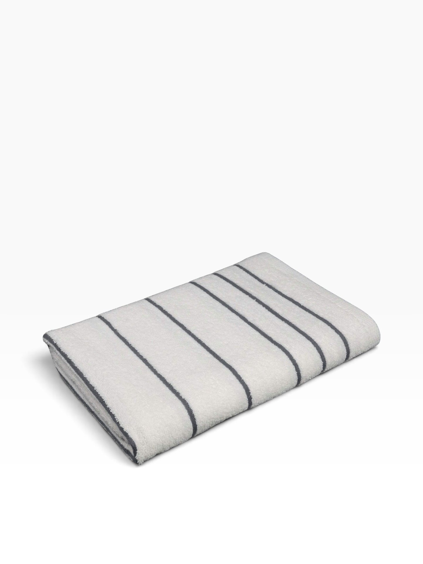 Valiant Products white pool towel with grey horizontal dobby stripes made from soft ring-spun cotton loops.