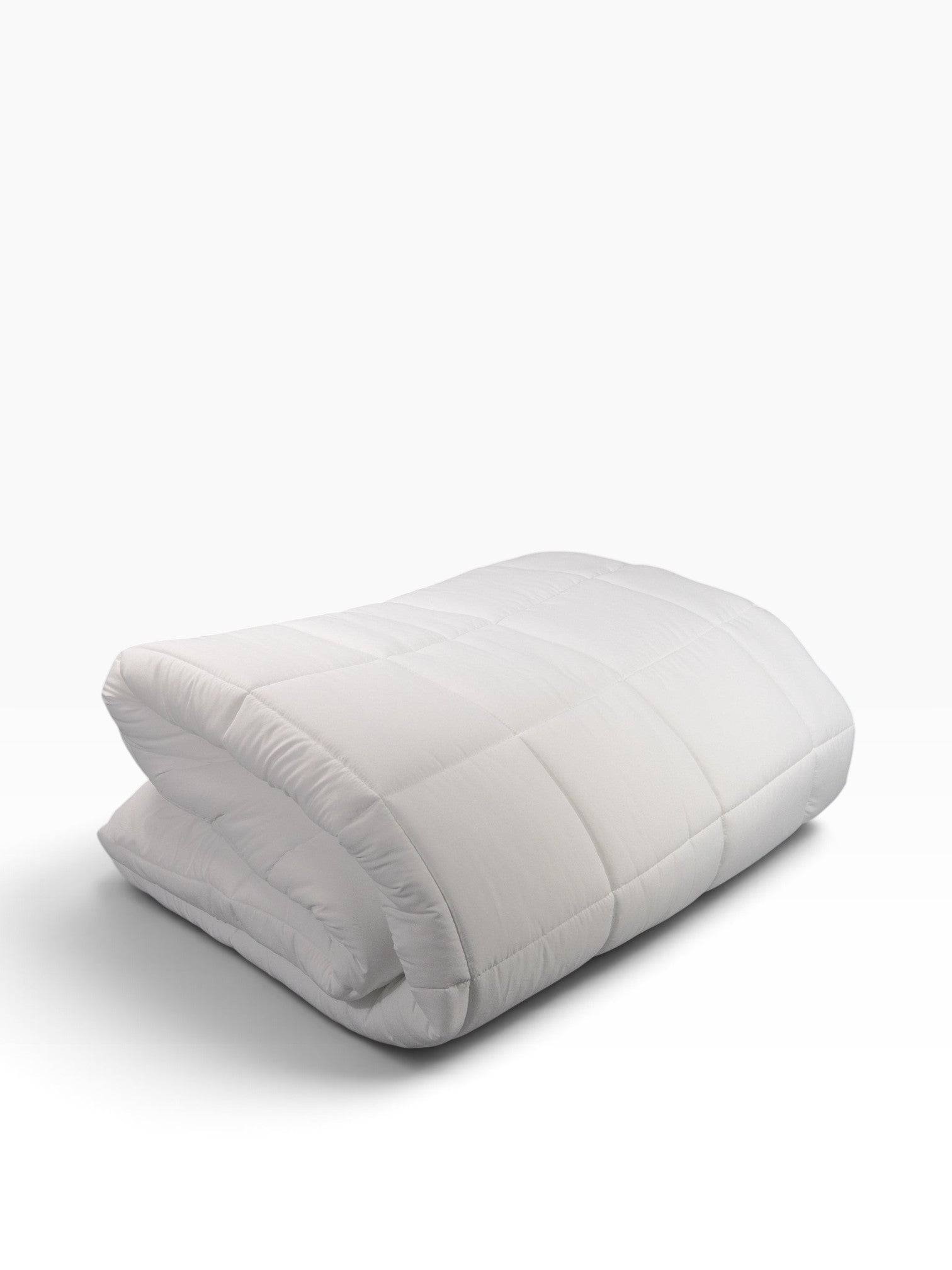 Valiant Products white microfiber down alternative comforter with 8-inch quilted box stitch design for hospitality use.