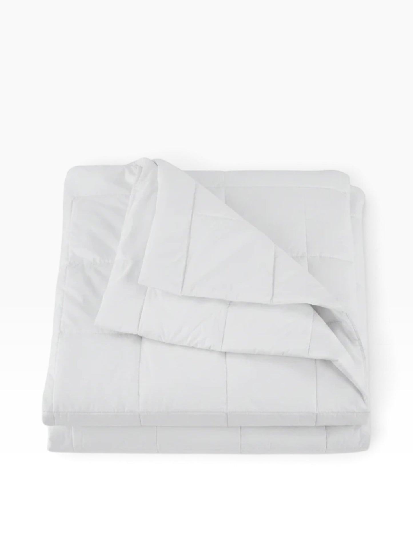 Valiant Products white EcoPure down alternative quilted blanket with a breathable cotton shell and box stitch design.