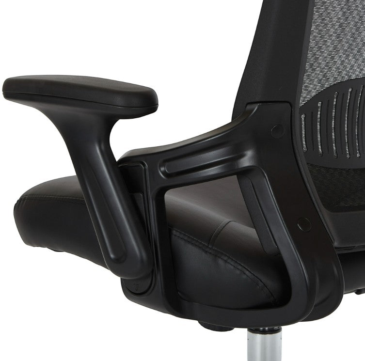 Valiant Products Willow ergonomic office chair featuring a black mesh back, lumbar support, and flip-up armrest.