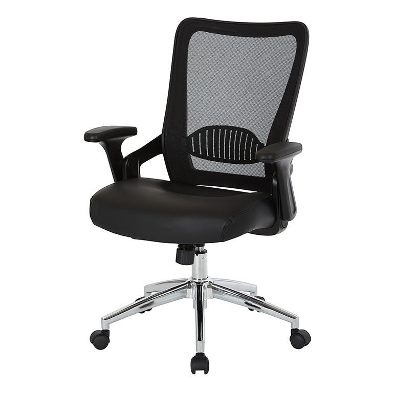 Valiant Products Willow ergonomic office chair with black mesh back, padded seat, flip-up arms, and chrome base.