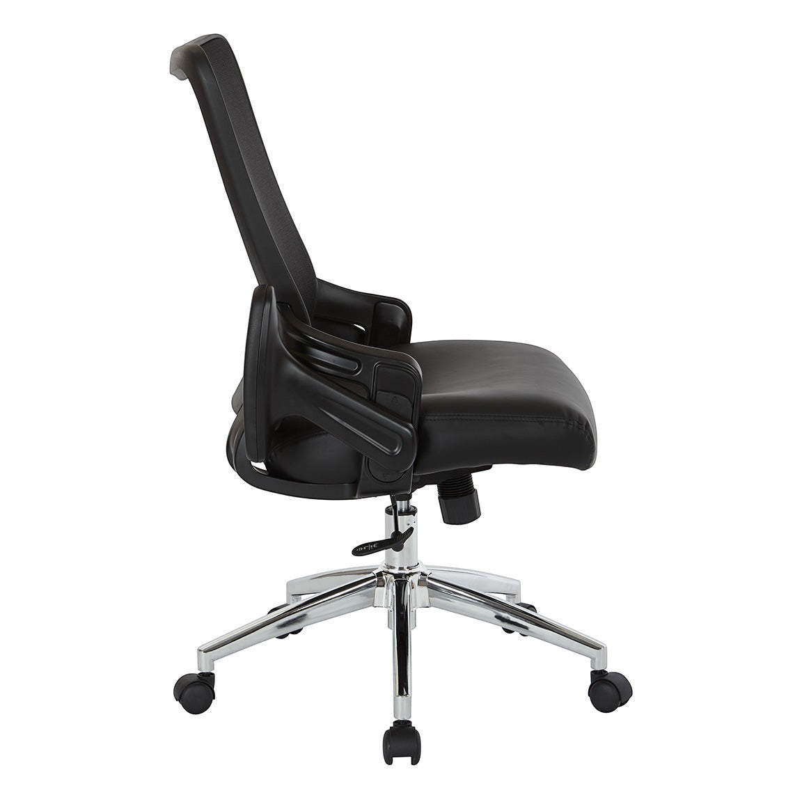 Valiant Products Willow ergonomic office chair with black mesh back, flip-up arms, and polished chrome base.