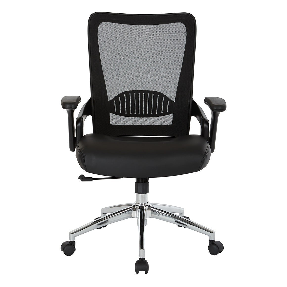 Valiant Products Willow ergonomic office chair with black mesh back, padded seat, flip-up arms, and chrome base.