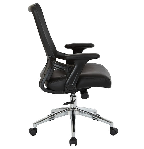 Valiant Products Willow ergonomic office chair with black mesh back, flip-up arms, and polished chrome base.