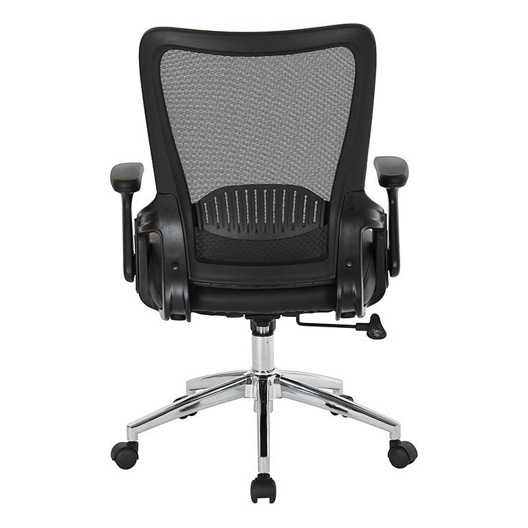 Valiant Products Willow ergonomic office chair with black mesh back, flip-up arms, and polished chrome base.