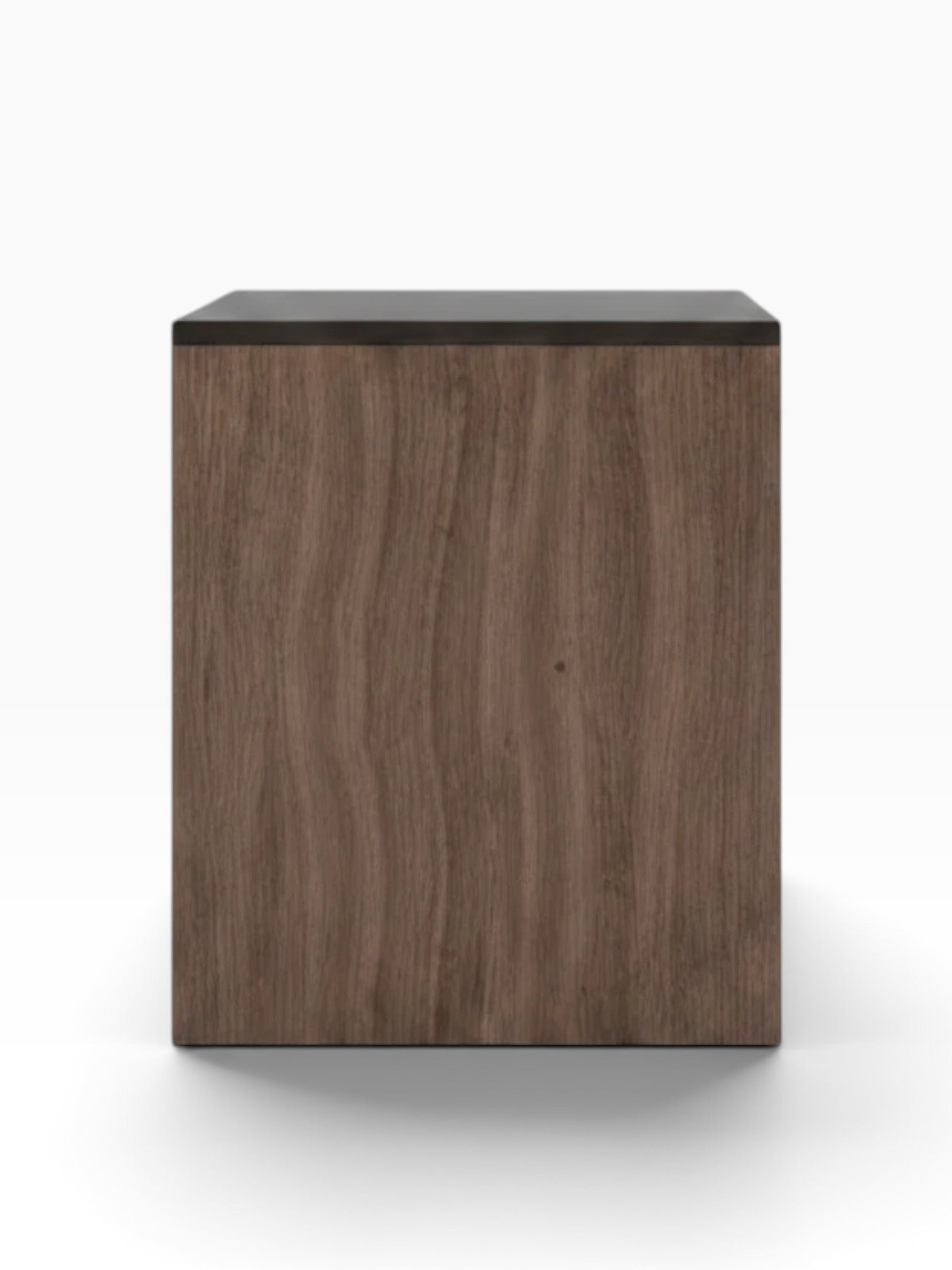 Valiant Products panel desk with a wood grain finish and a sleek black top, shown from a side profile view.