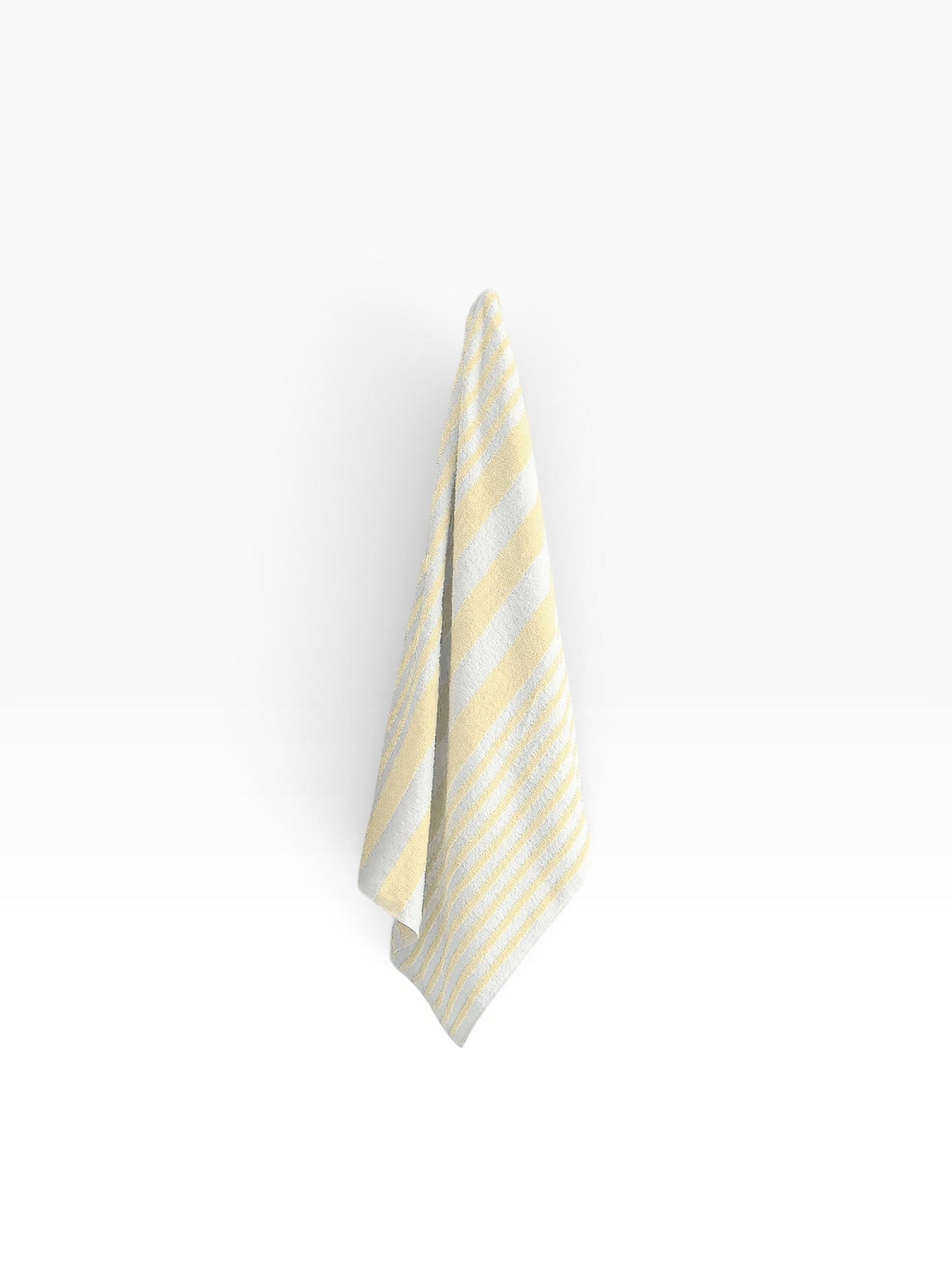 Valiant Products soft cotton pool towel in white with yellow stripes, featuring a borderless design.